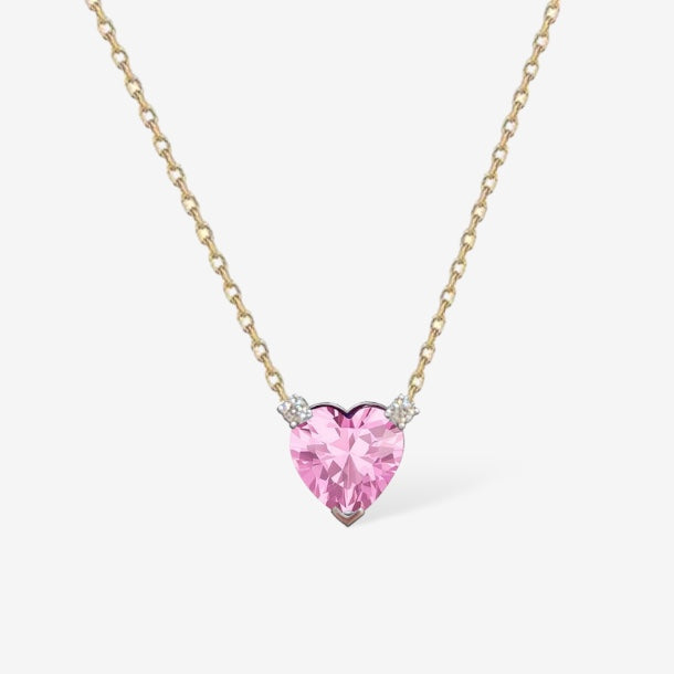 925 Silver | Pink Stone Gold Heart Necklace