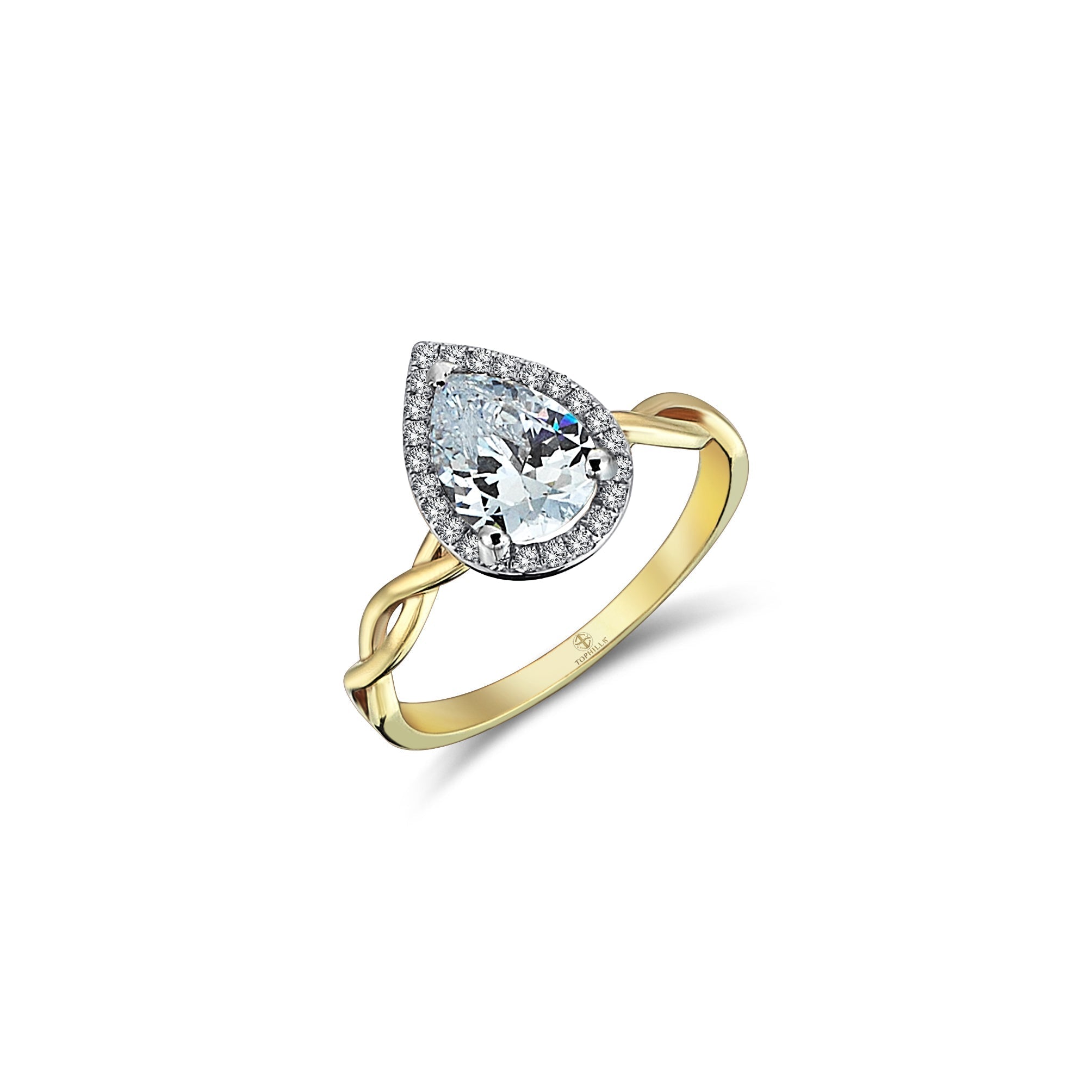 1.50 Carat Drop Diamond Hybrid Yellow Gold Anturage Ivy Design Solitaire Ring