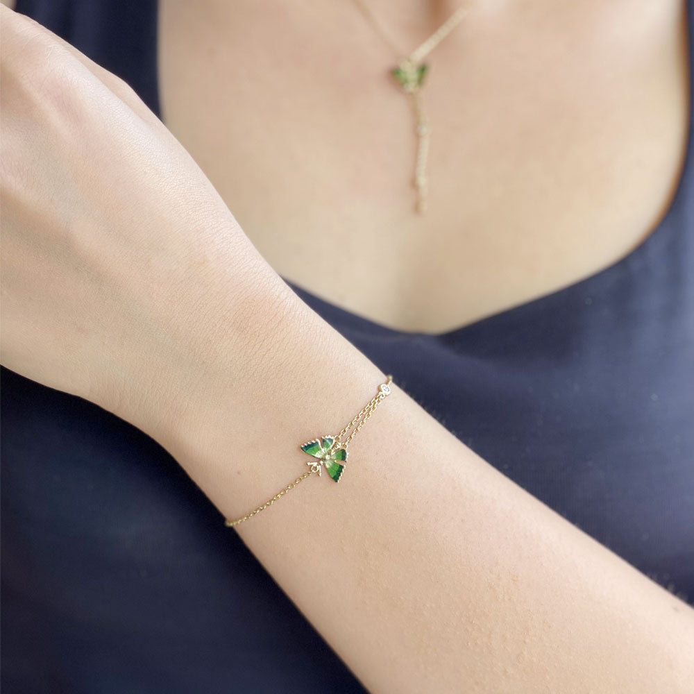 Noah's Ark Green Enamel Butterfly Bracelet
