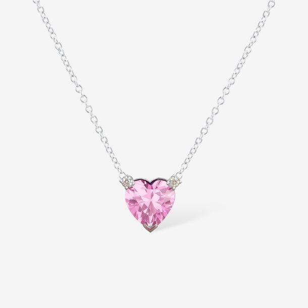 925 Silver | Pink Stone Heart Necklace