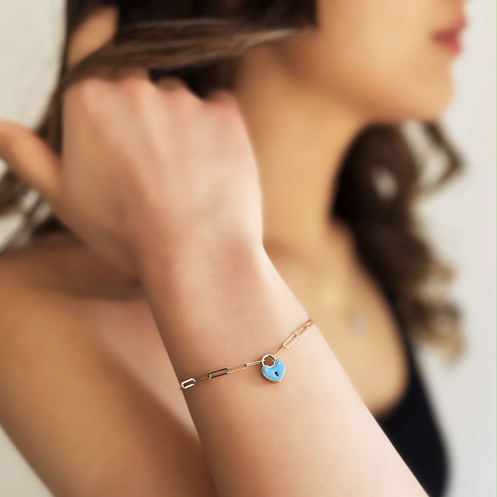 14 Carat Gold Enamel Heart Bracelet