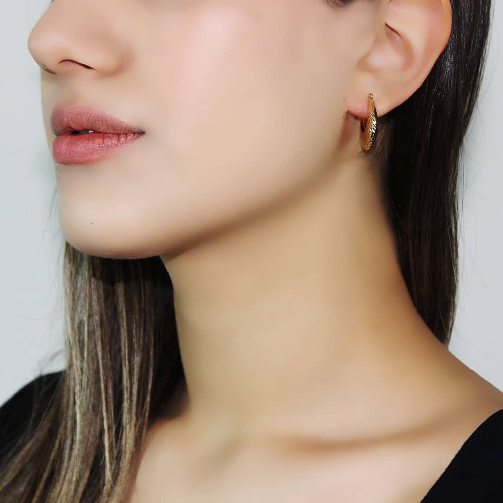 14 Carat Gold Hammered Hoop Earrings