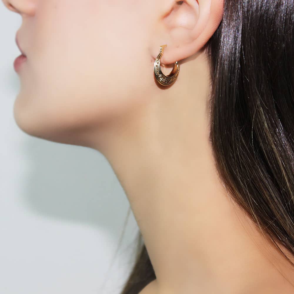 14 Carat Gold Hammered Hoop Earrings