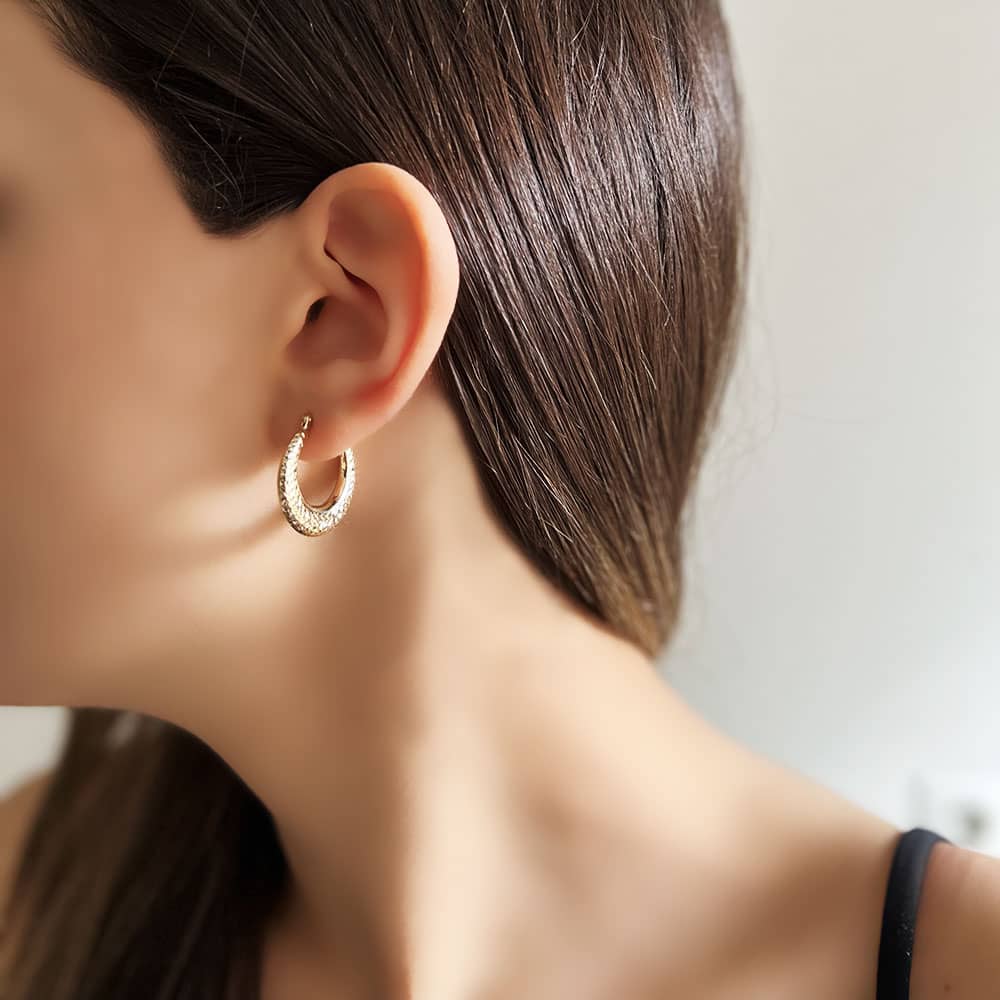 14 Carat Gold Embroidered Hoop Earrings