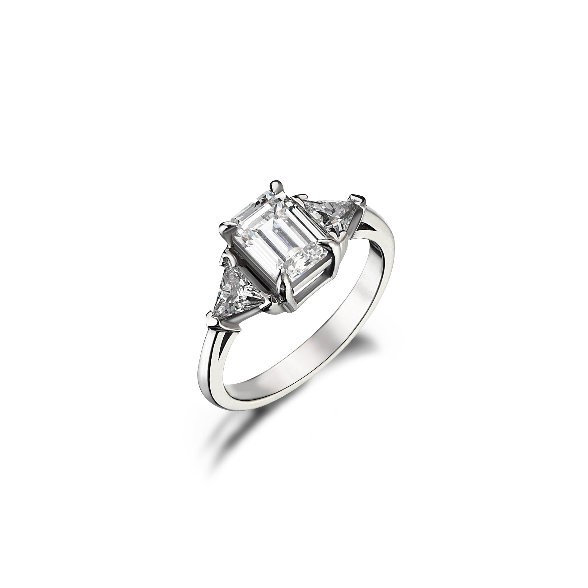 2 Carat Emerald Cut Diamond Ring with Triangular Side Stones