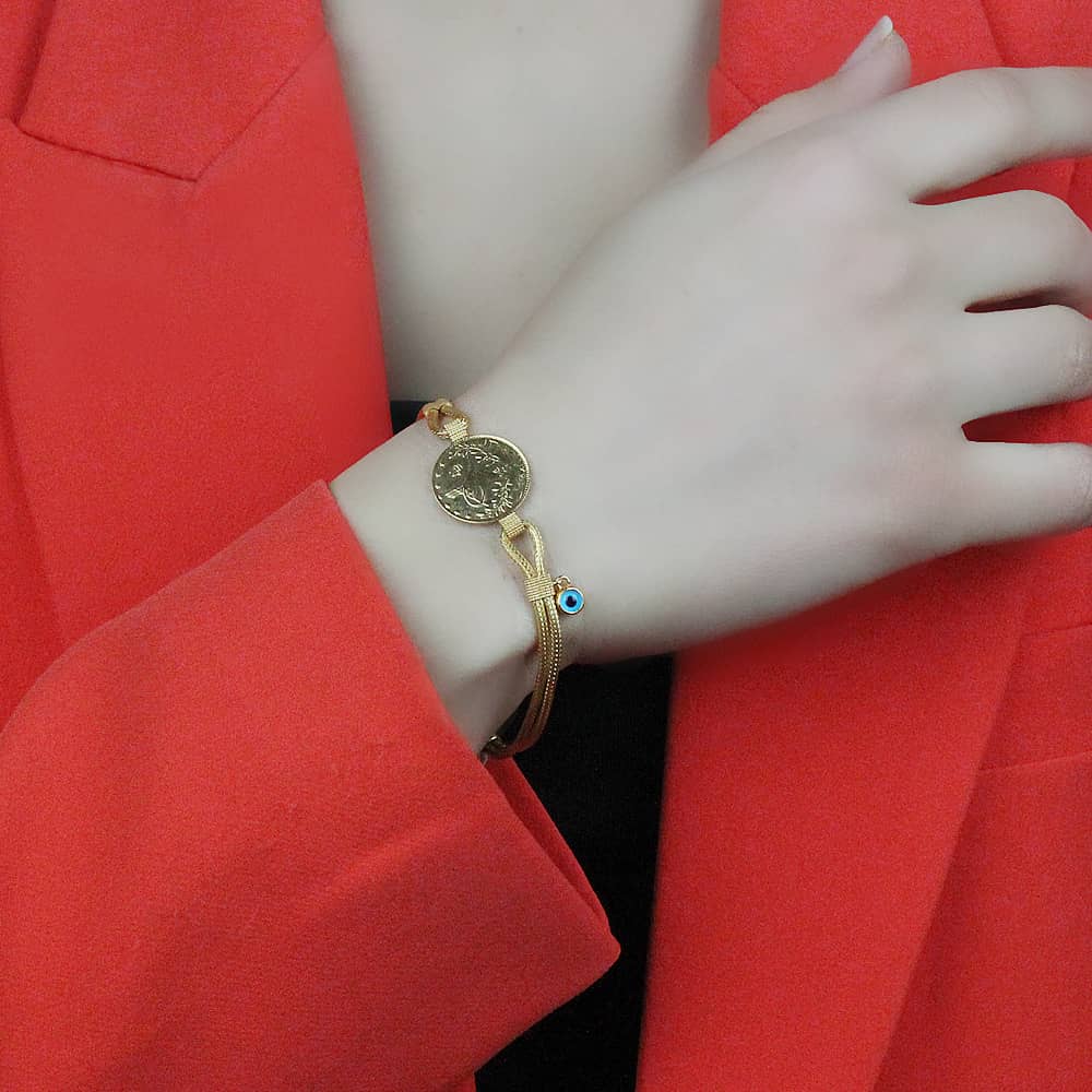 22 Carat Gold Tughra Special Design Eye Beaded Bracelet