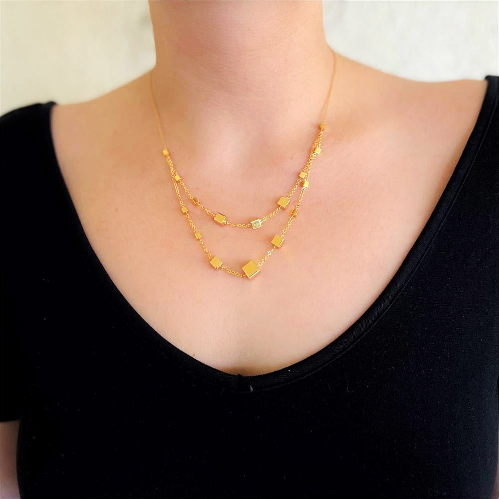 22 Carat Gold Double Row Cube Detail Necklace