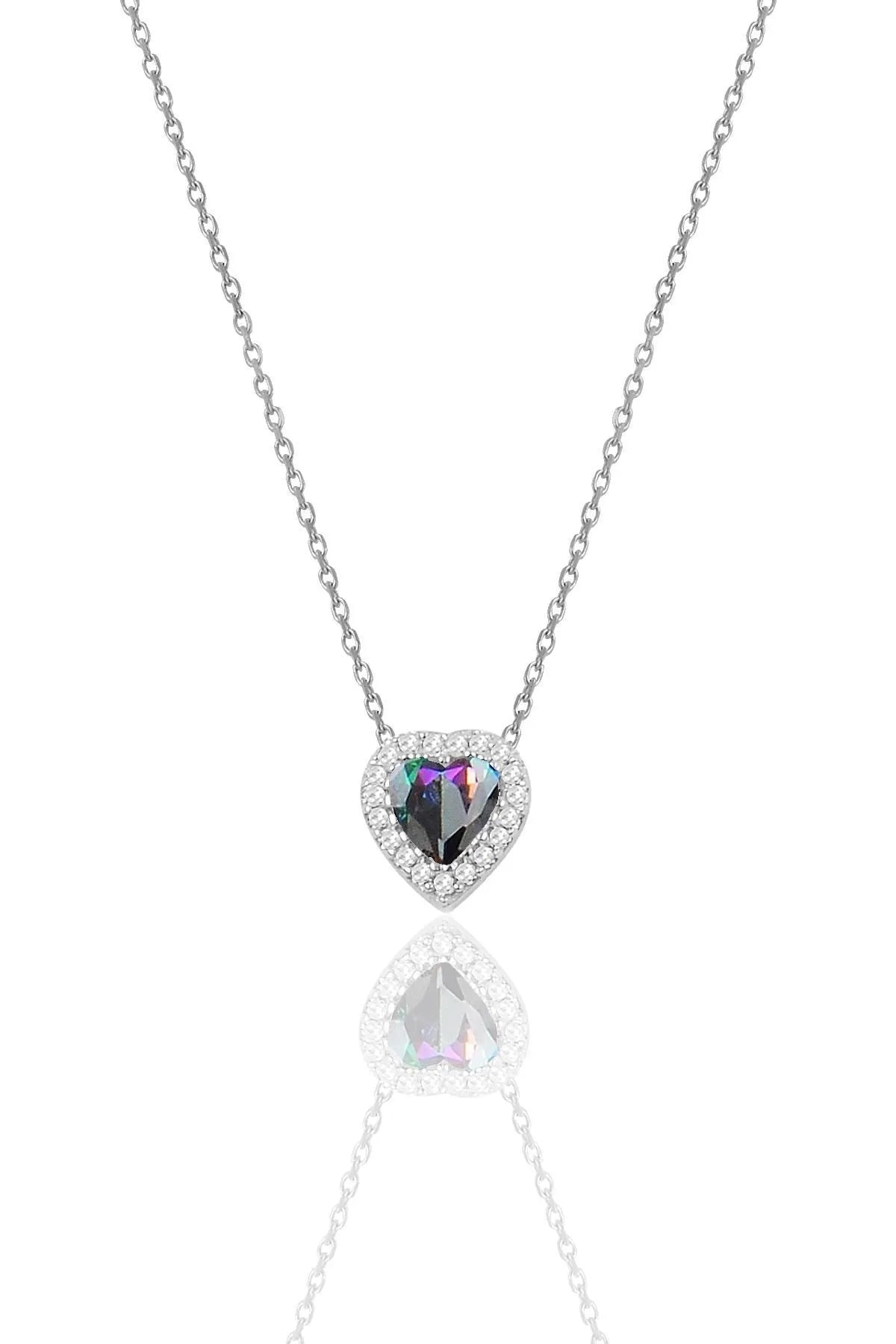 925 Silver Rhodium Diamond Model Heart Necklace