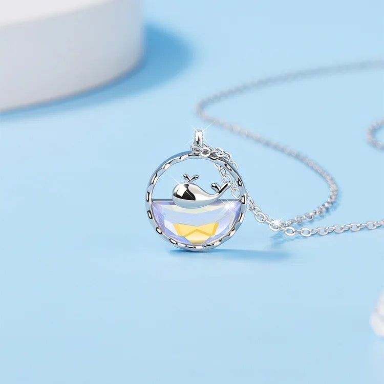 925 Silver | White Stone Whale Necklace