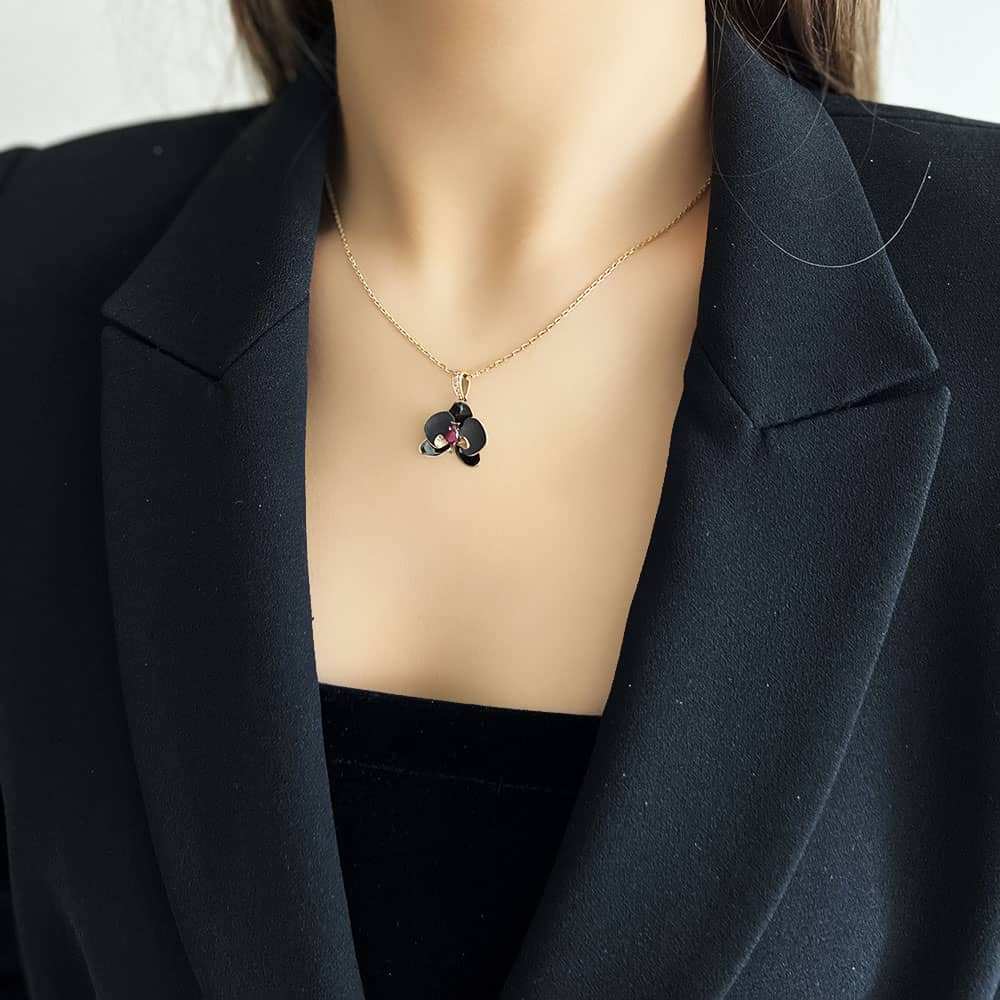 Black Orchid Ruby Stone Oxidized Necklace