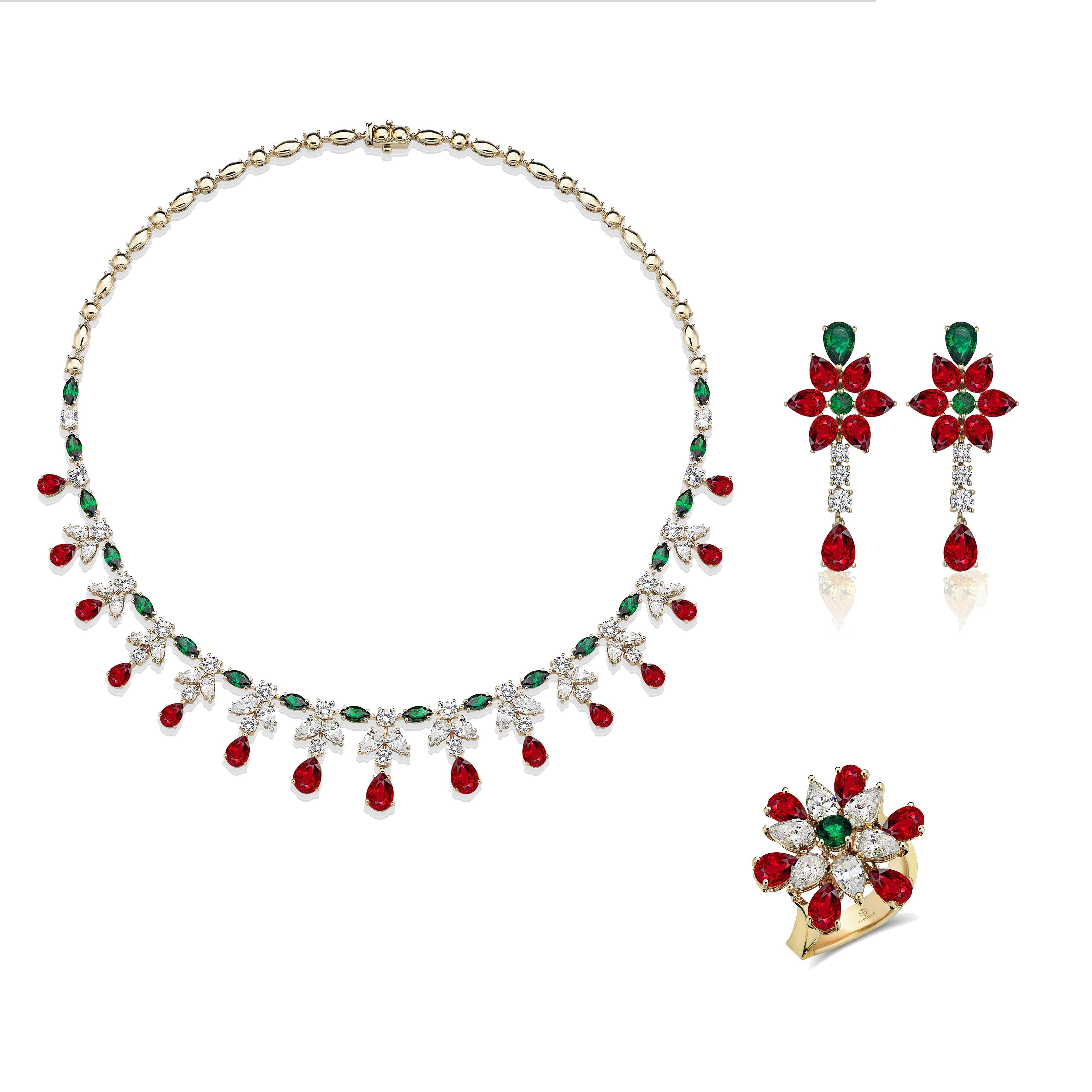 38 Carat Yellow Sapphire & Emerald Diamond Hybrid Gold Necklace Set