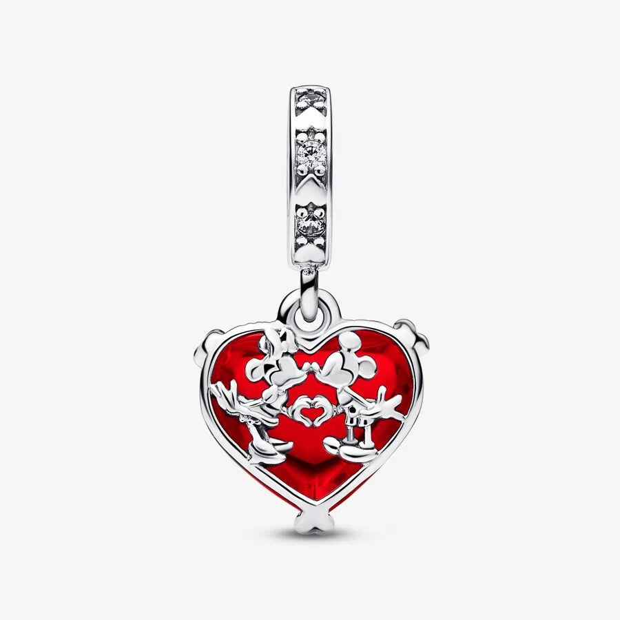 Mickey & Minnie Mouse Kiss Red Murano Glass Dangle Charm