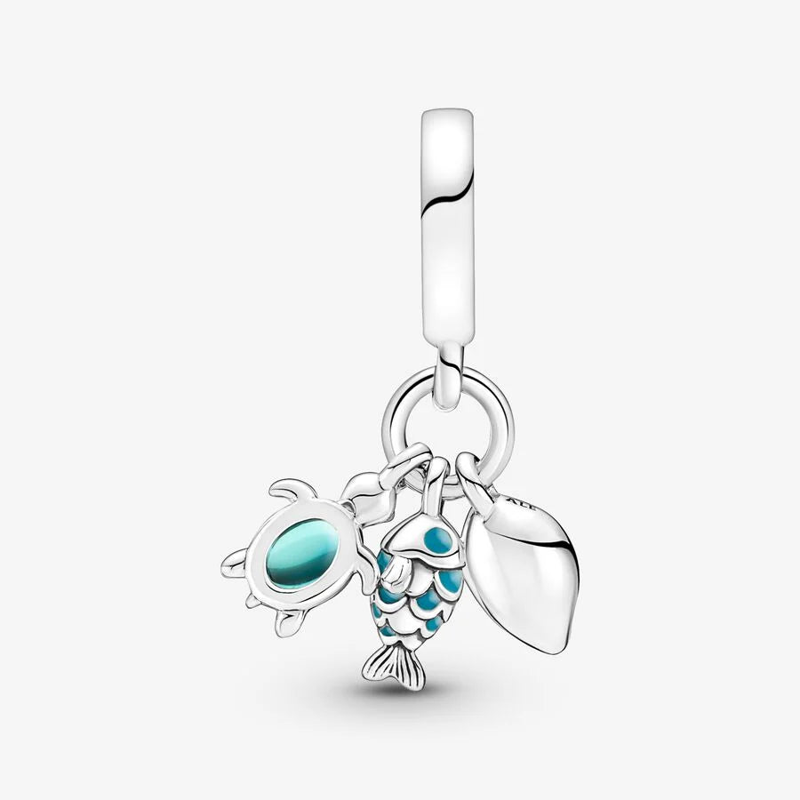 Fish, Sea Turtle and Shell Triple Dangle Charm