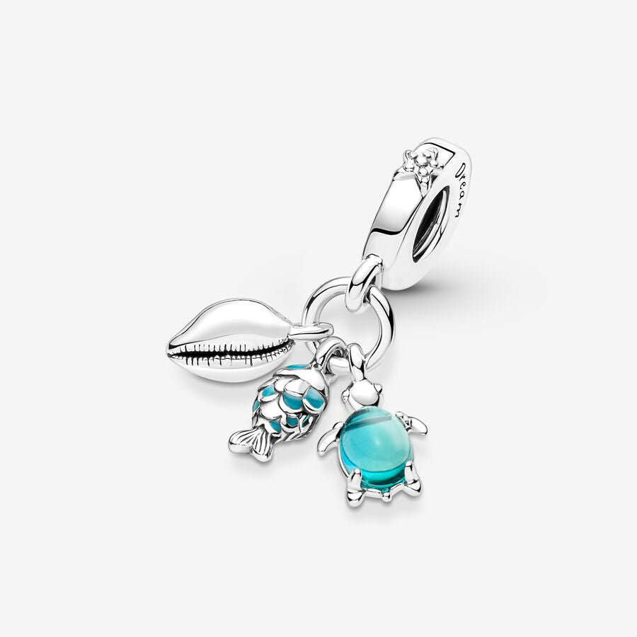 Fish, Sea Turtle and Shell Triple Dangle Charm