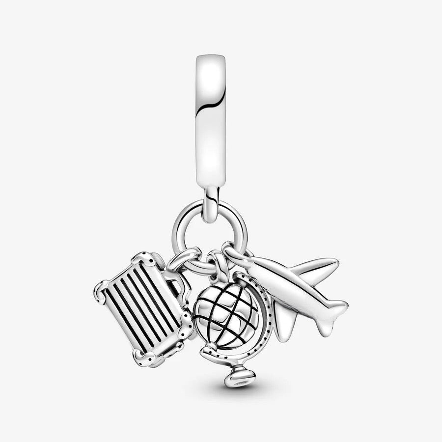 Plane, Globe and Suitcase Dangle Charm