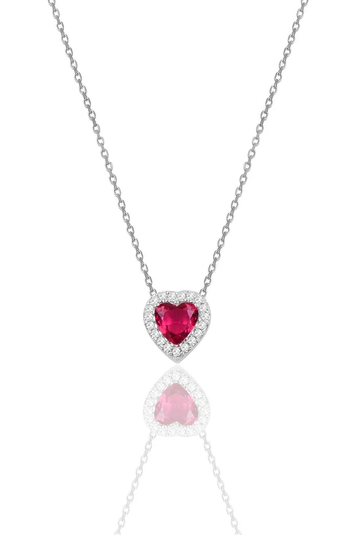 925 Silver Rhodium Diamond Model Heart Necklace