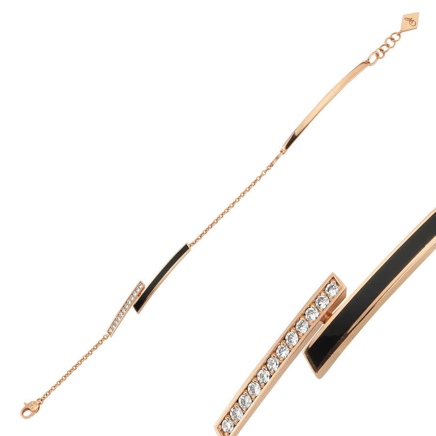 14 Carat Black Enamel Rose Bracelet