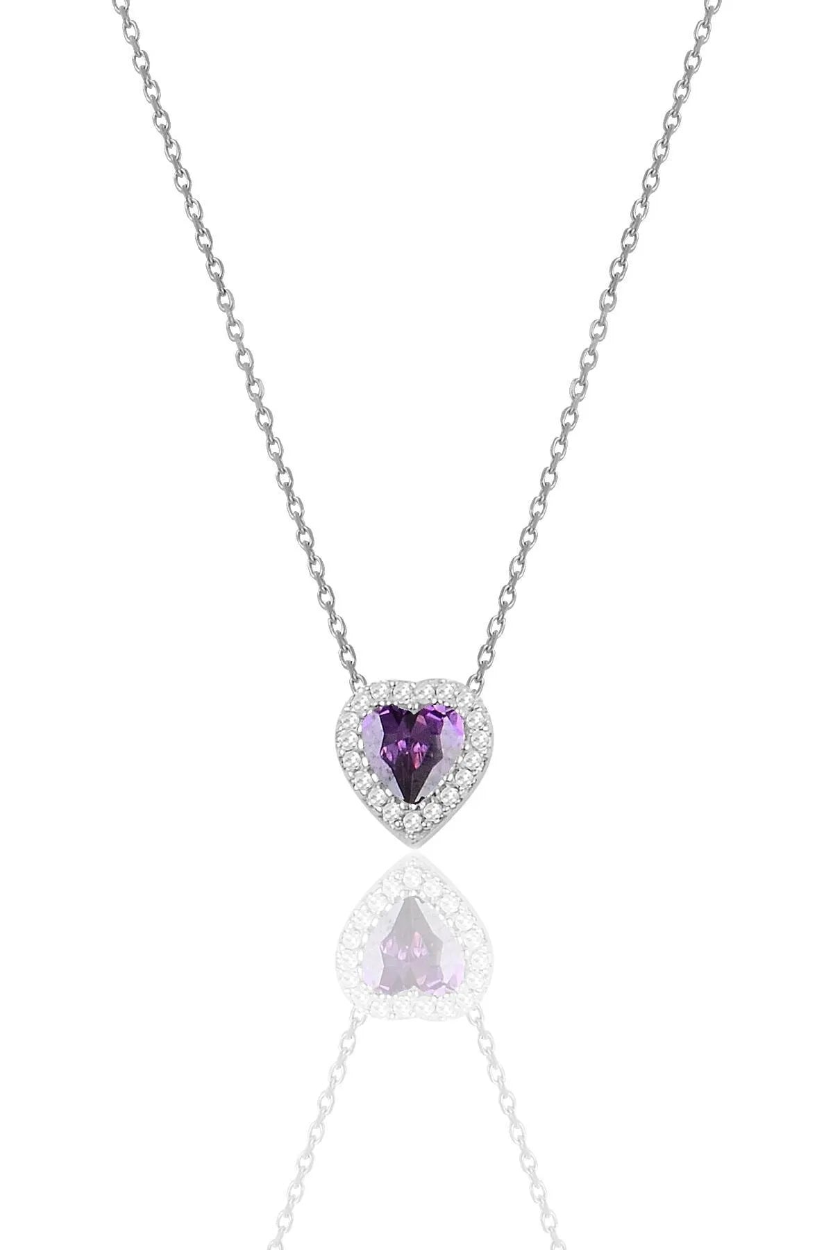 925 Silver Rhodium Diamond Model Heart Necklace