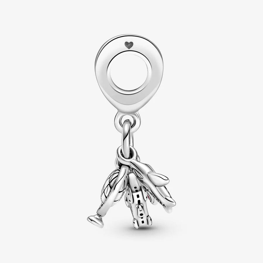 Plane, Globe and Suitcase Dangle Charm