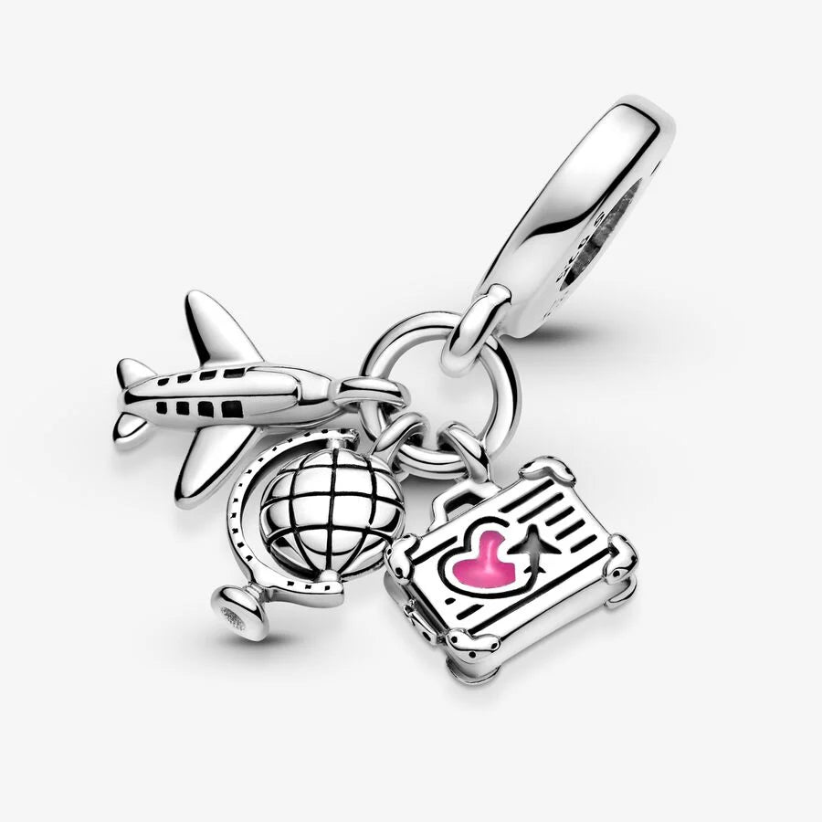 Plane, Globe and Suitcase Dangle Charm