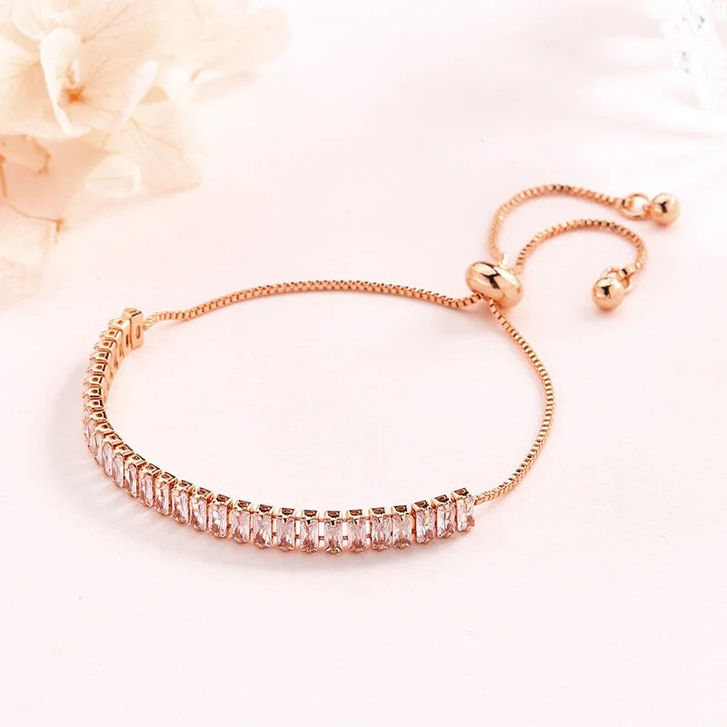 925 Silver | Emerald Cut Rose Gold Tennis Bracelet