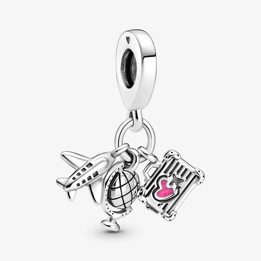 Plane, Globe and Suitcase Dangle Charm