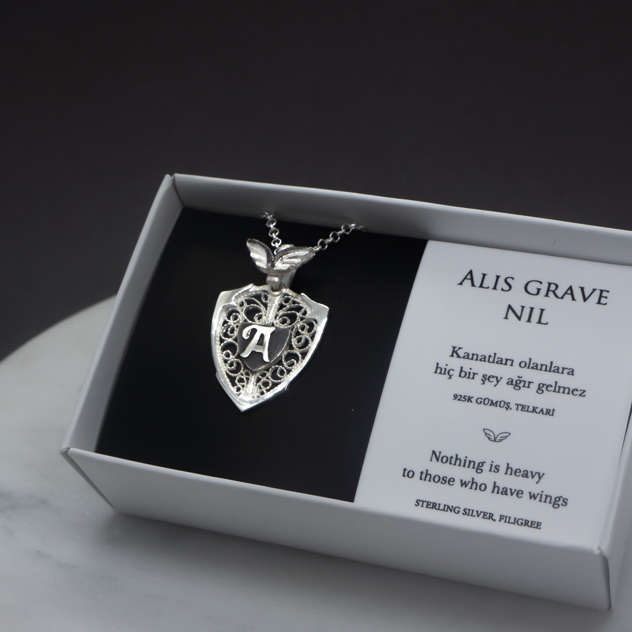 ANGEL WING & SHIELD NECKLACE - PERSONALIZED WITH LETTER