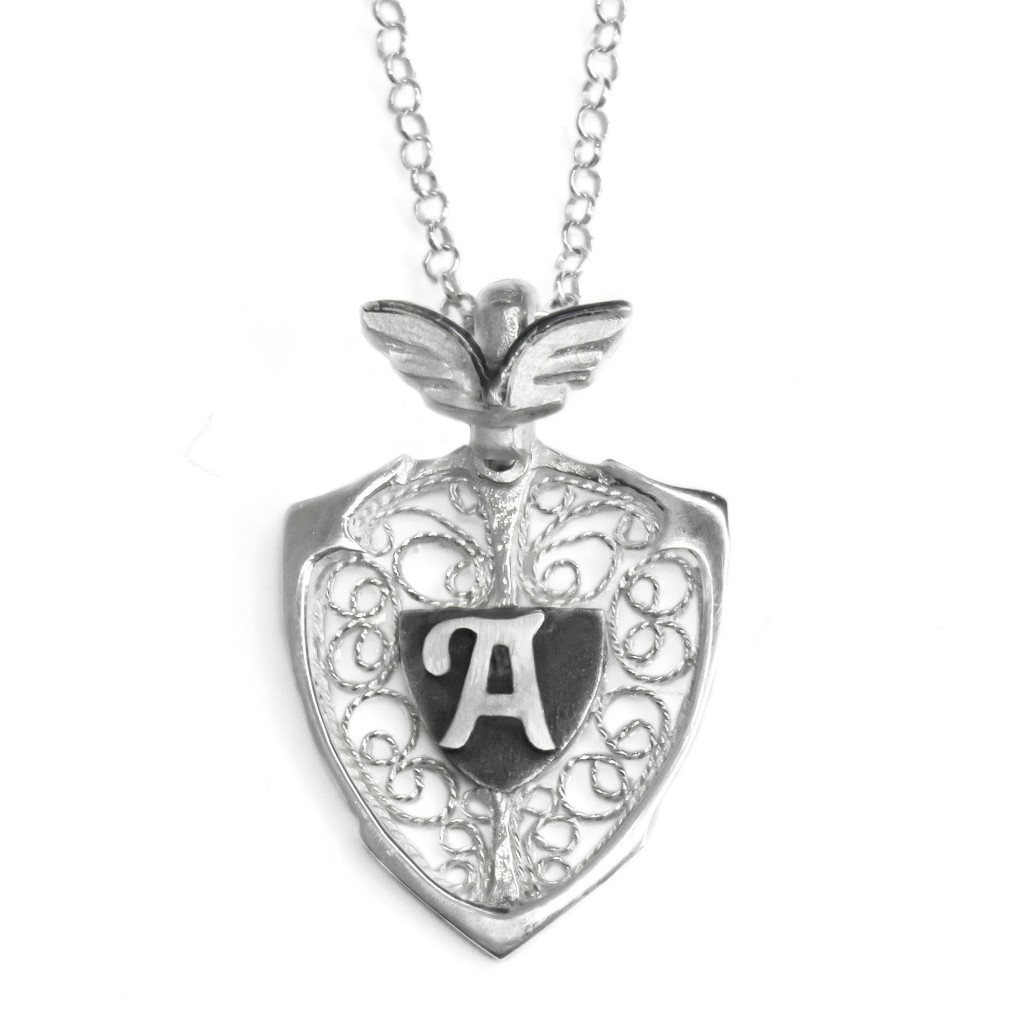 ANGEL WING & SHIELD NECKLACE - PERSONALIZED WITH LETTER