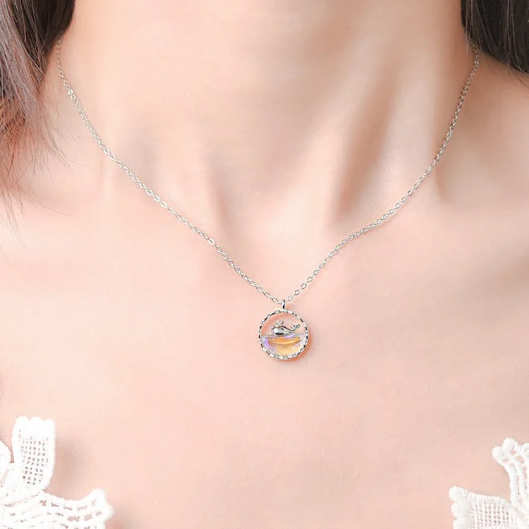 925 Silver | White Stone Whale Necklace