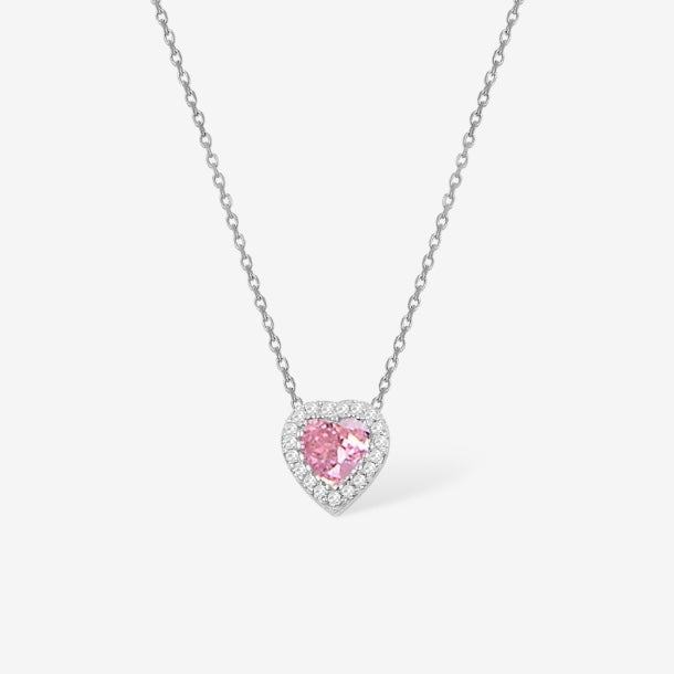 925 Silver Rhodium Diamond Model Heart Necklace