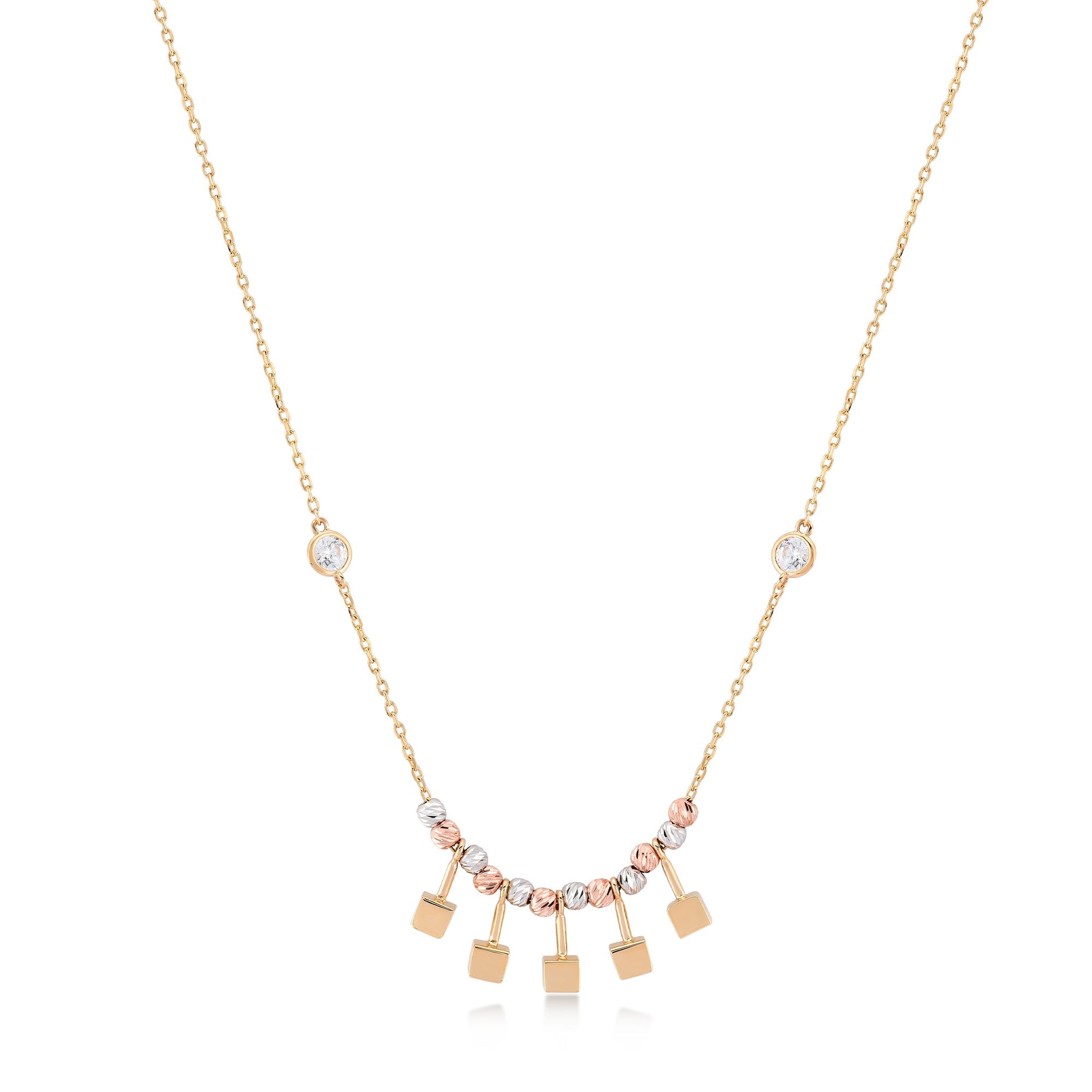 Cube Detailed Dorika Ball Gold Necklace