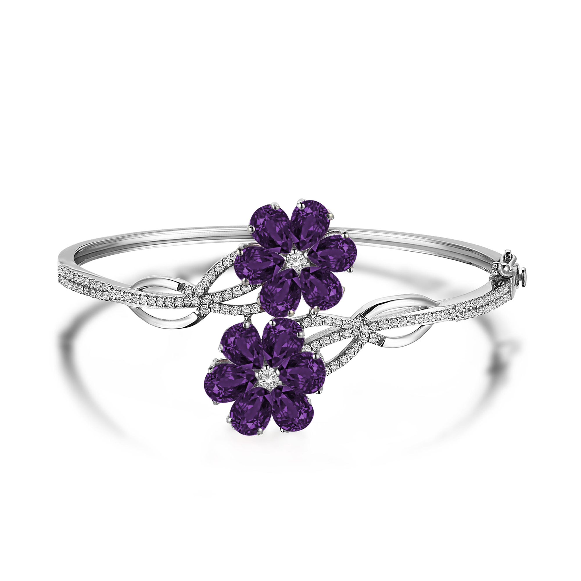 9 Carat Amethyst & Diamond Hybrid Gold Magnolia Bracelet