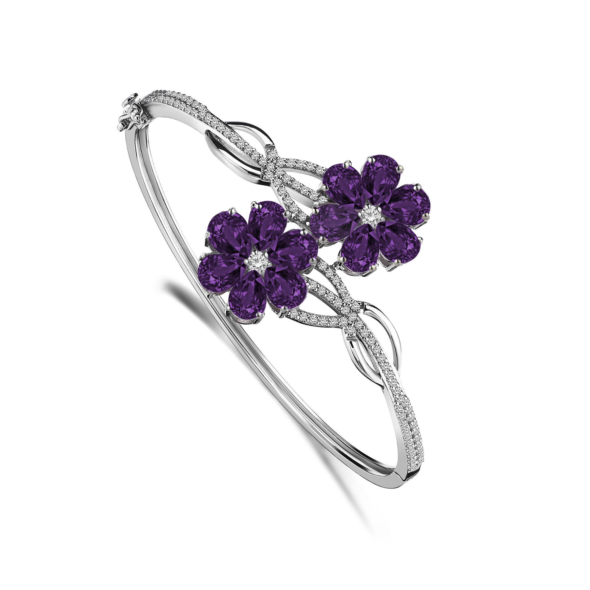 9 Carat Amethyst & Diamond Hybrid Gold Magnolia Bracelet