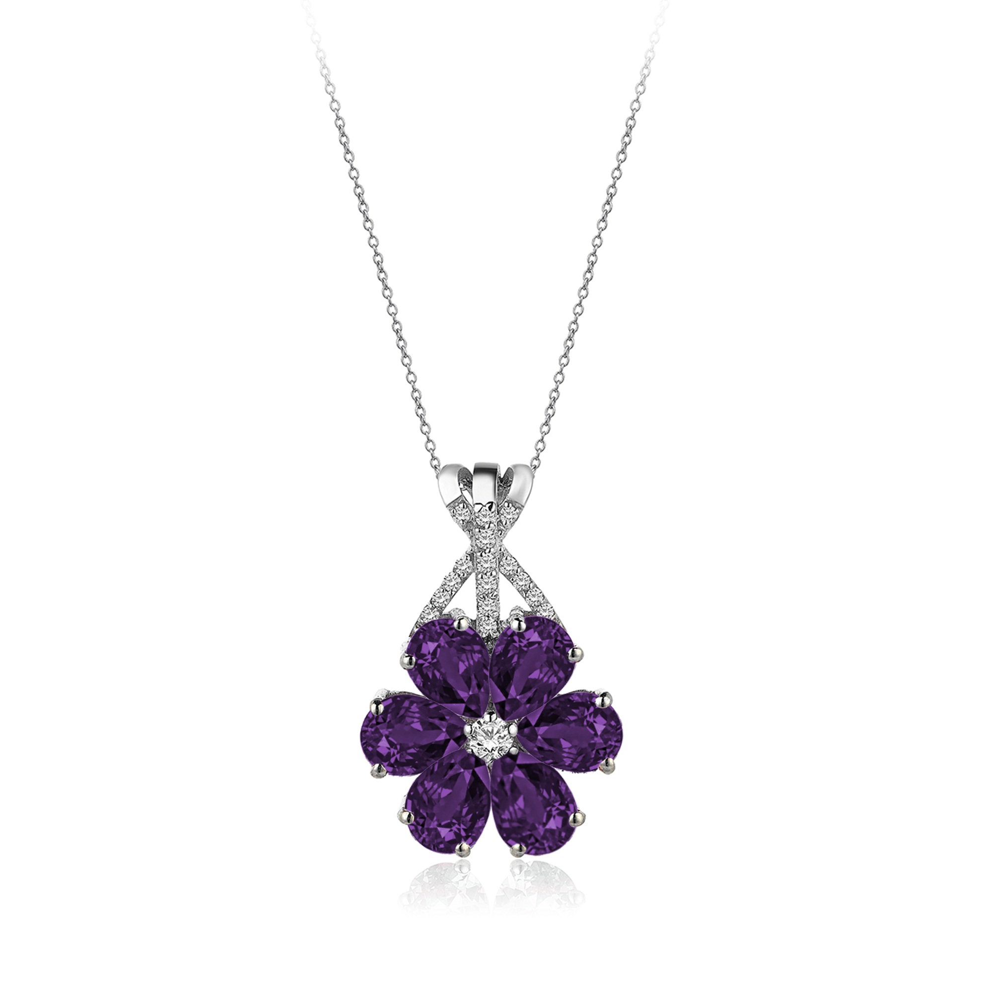 4 Carat Diamond Hybrid & Amethyst Gold Magnolia Necklace