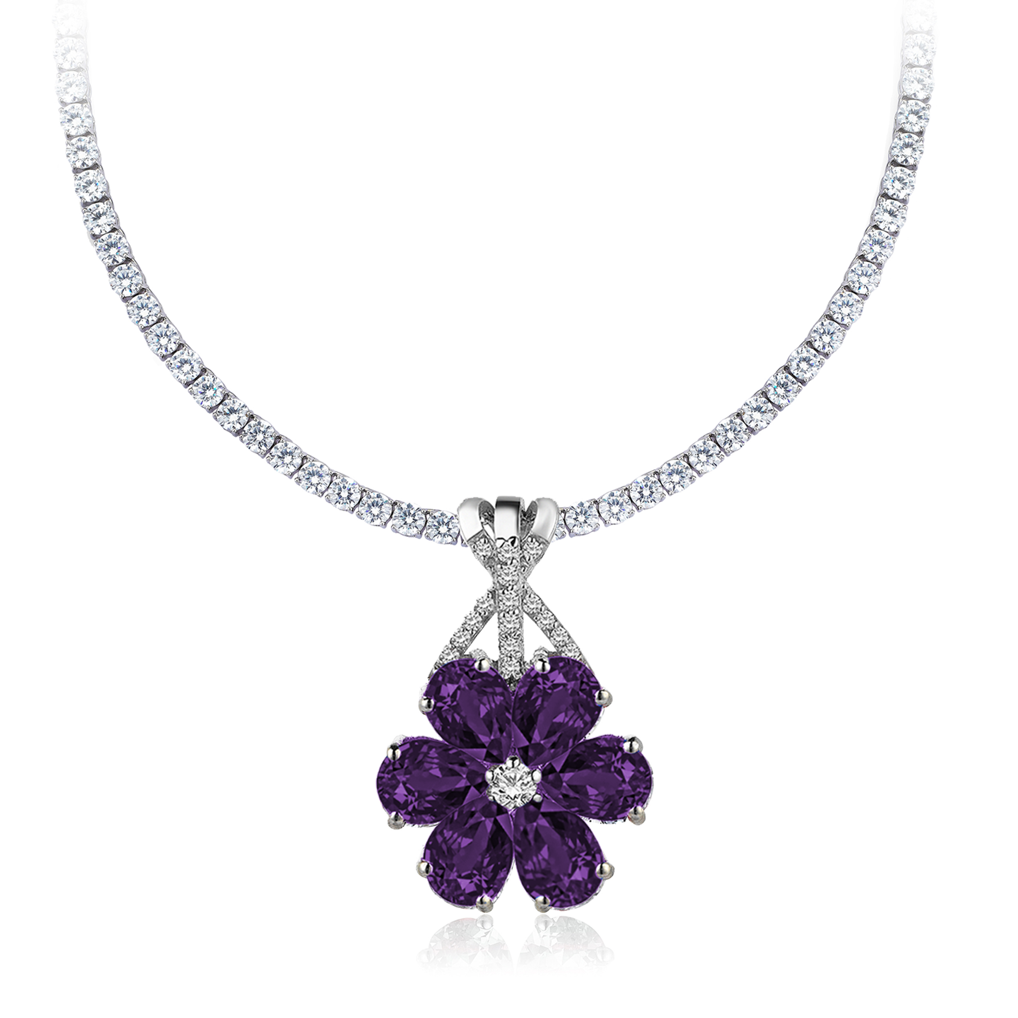 10 Carat Diamond Hybrid Gold Amethyst Magnolia Necklace