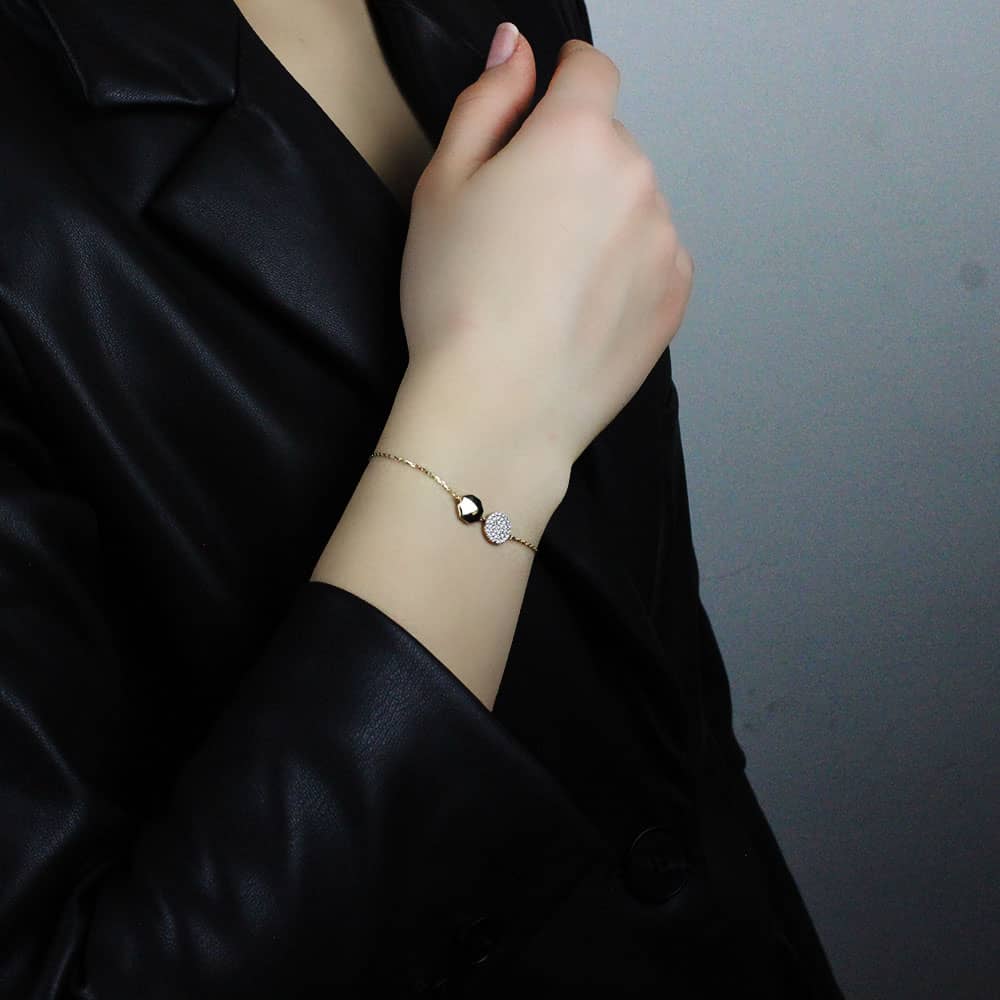 14K Yellow Gold Chain Pave Stone Bracelet