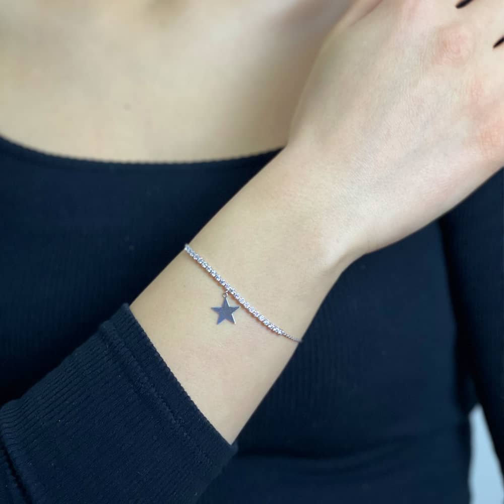 White Gold Star Detailed Half Waterway Bracelet