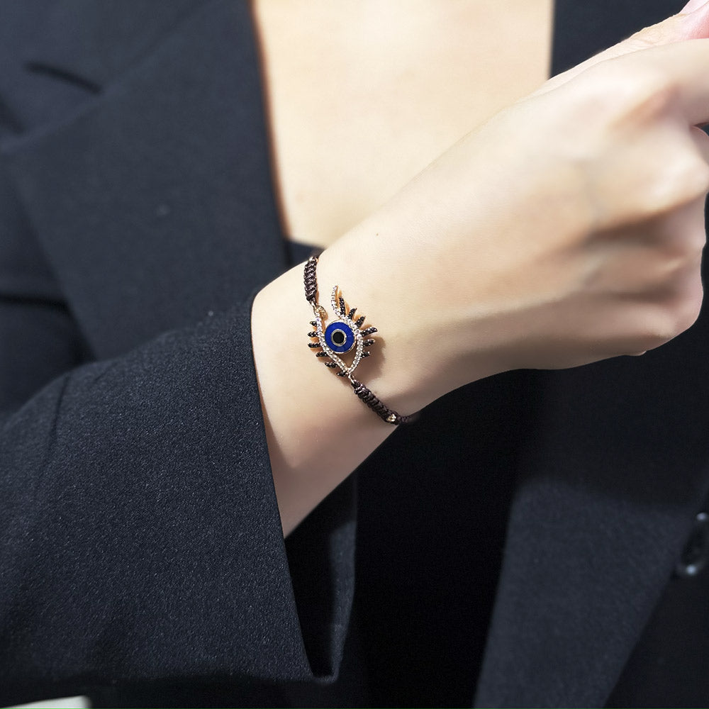 Dark Blue Enameled Stone Eye Rope Bracelet