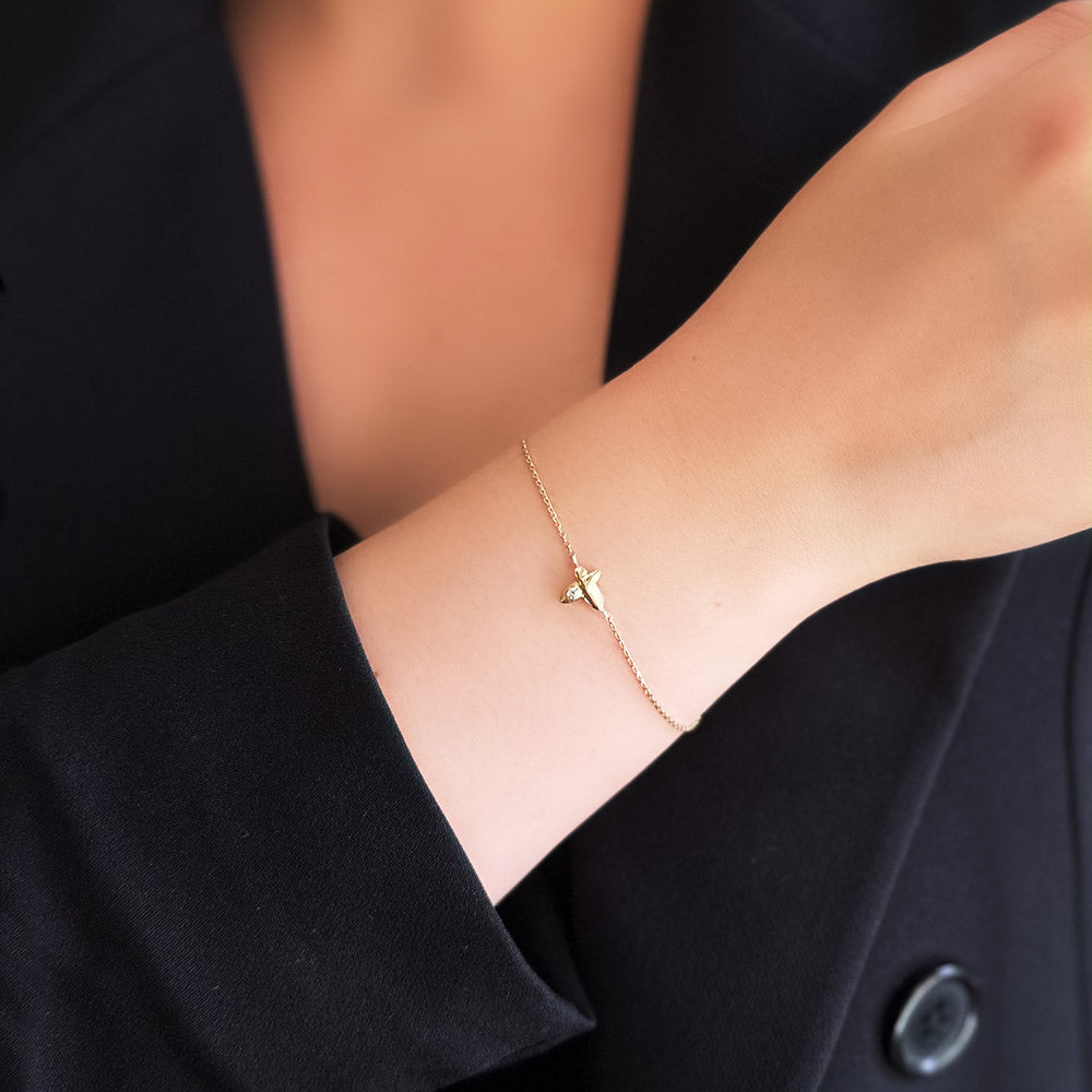 Yellow Gold Solitaire Mini Butterfly Bracelet