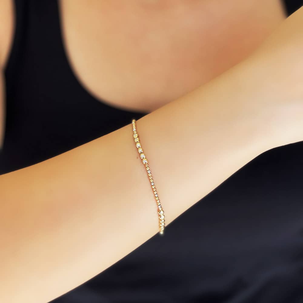 Three Color Gold Dorika Ball Women's Stone Bracelet