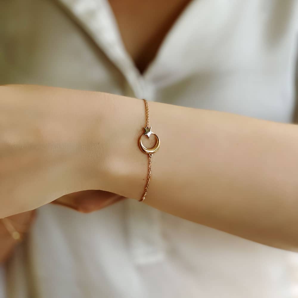Rose White Gold Crescent Star Bracelet