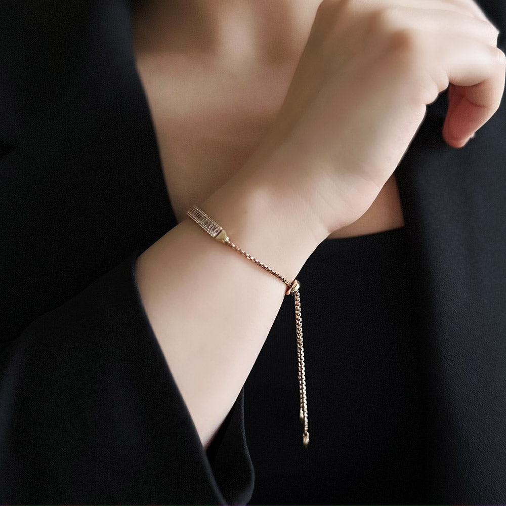 Baguette Cut Stone Elevator Chain Rose Bracelet
