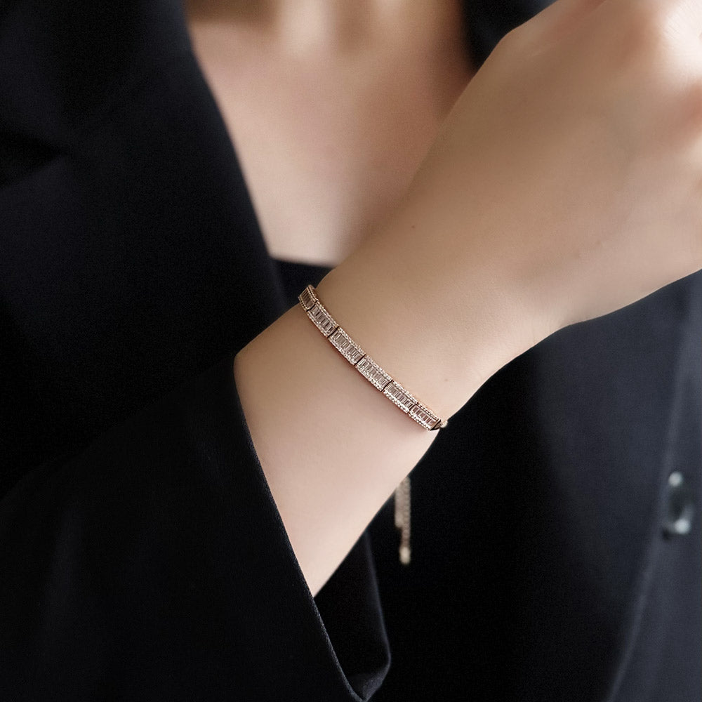 Baguette Cut Stone Elevator Chain Rose Bracelet