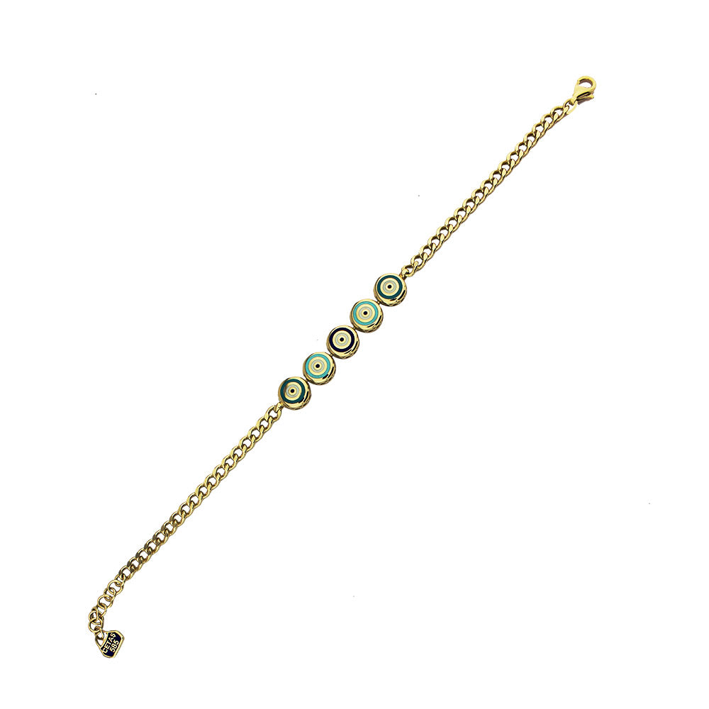 14K Yellow Gold Blue Eye Enamel Cetas Bracelet