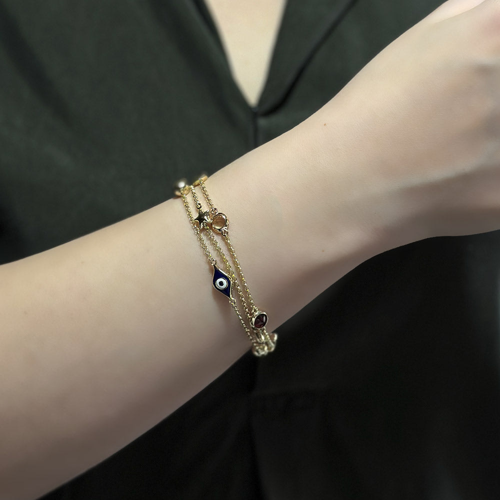 Gold Lucky Bracelet with Three Chain Figures