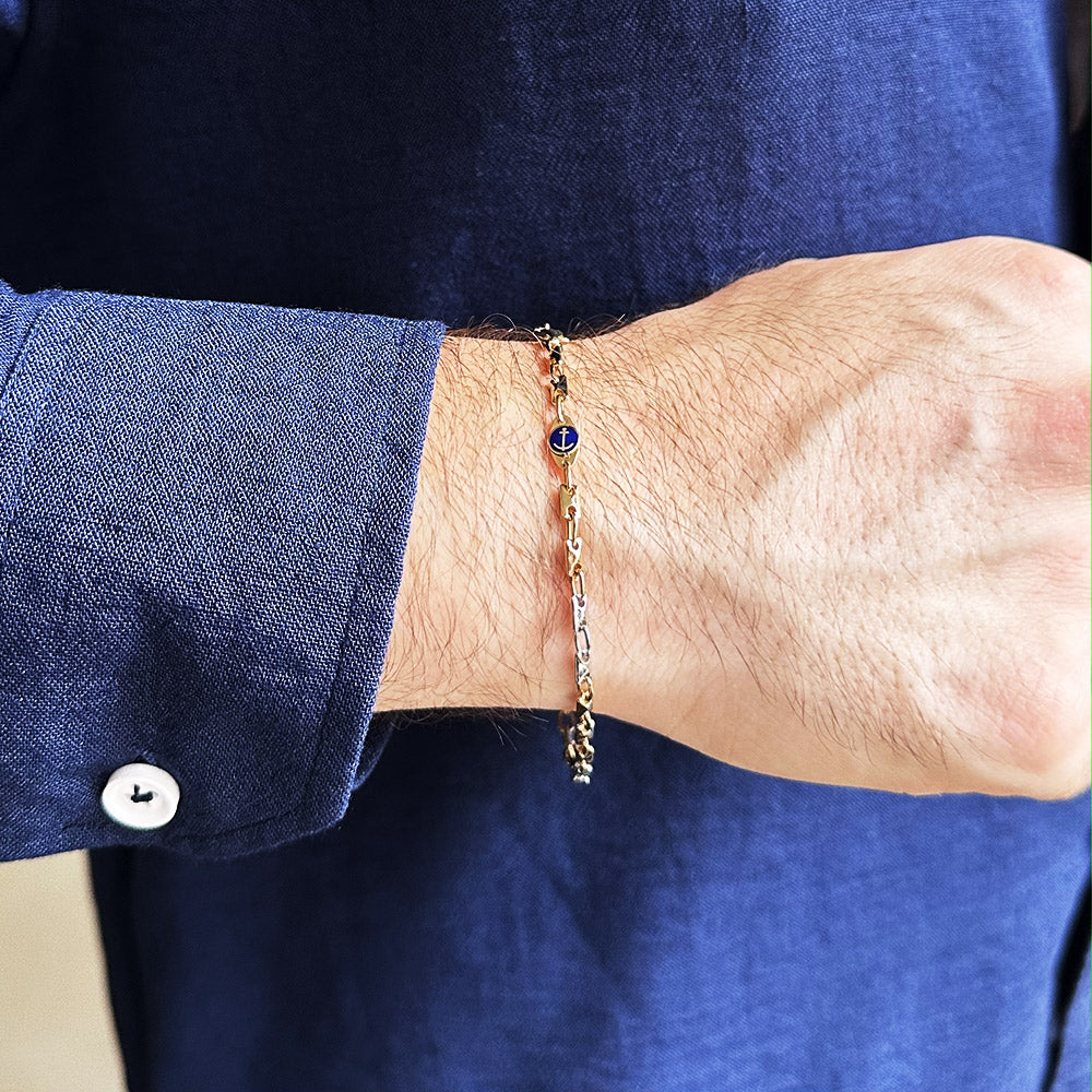 Blue Enamel Anchor Men's Bracelet