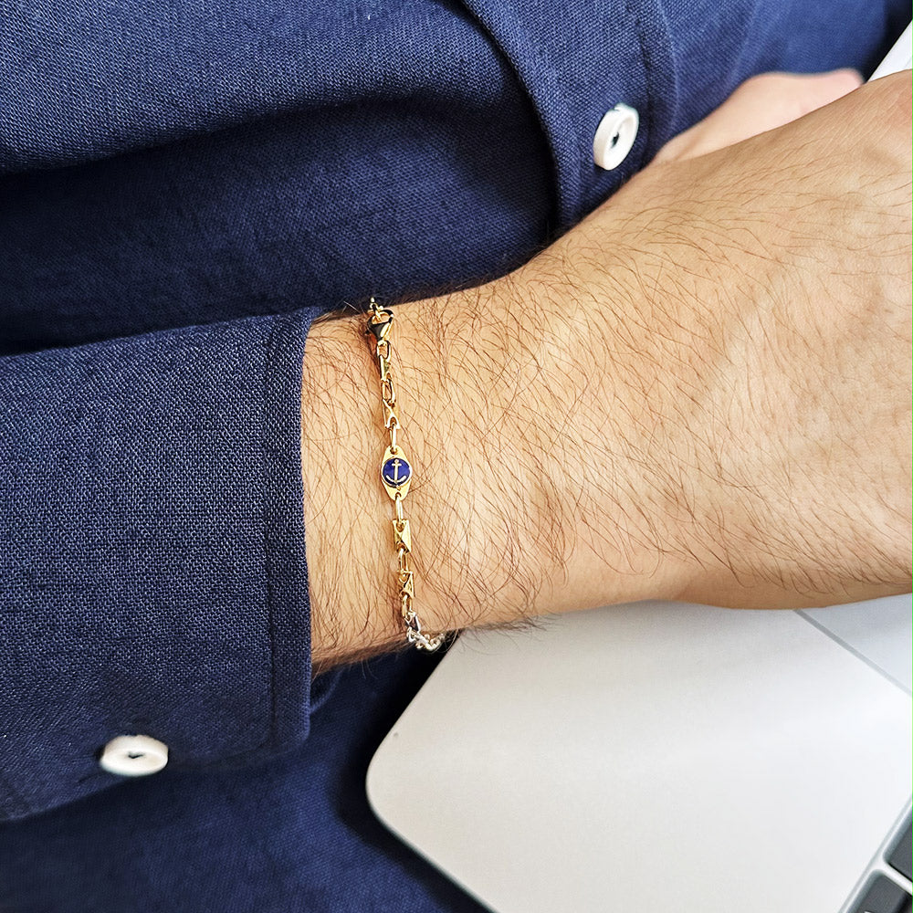 Blue Enamel Anchor Men's Bracelet