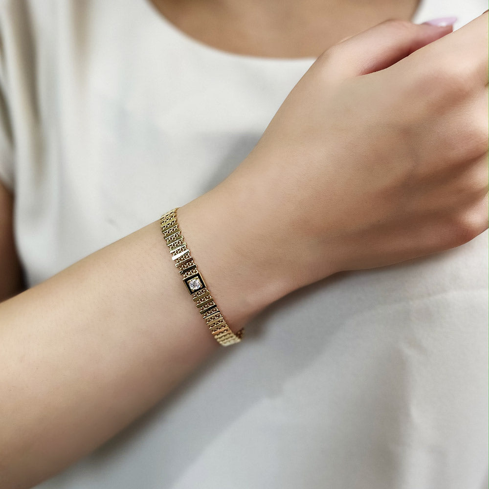 Black Square Enamel Bracelet with Stones