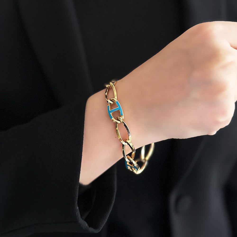 Yellow Gold Bracelet with Blue Enamel