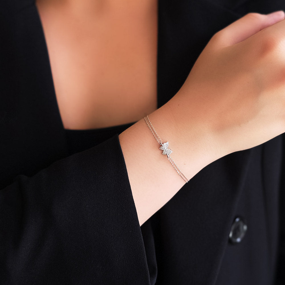White Gold Stone Mini Butterfly Bracelet